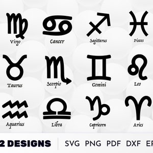 Zodiac Sign SVG, Astrology Svg, Zodiac Cut Files SVG Bundle - Instant Download for Crafting and DIY Projects