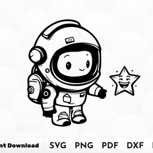 Lindo astronauta con estrella brillante svg, astronauta svg, cumpleaños de astronauta svg, niño astronauta svg, astronauta de dibujos animados png, archivo de corte de astronauta svg