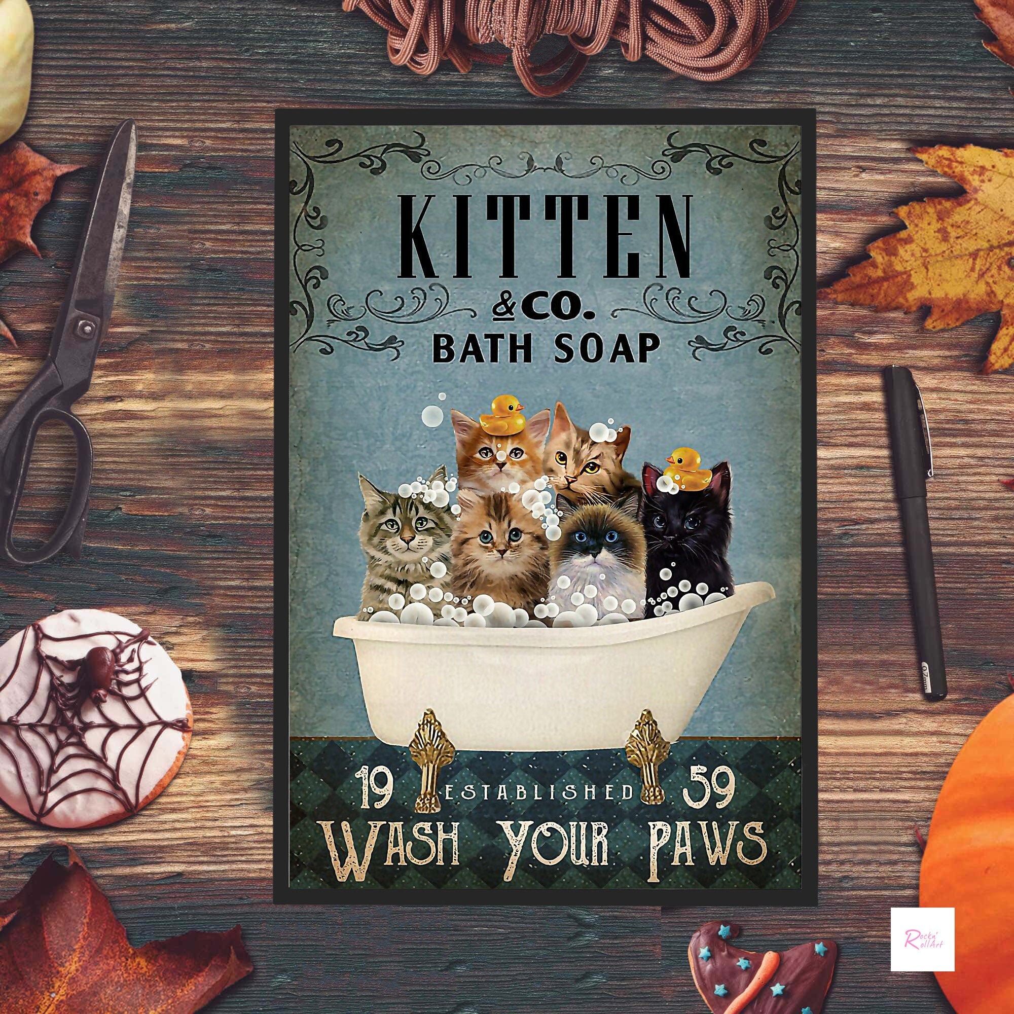 Black Cat Wash Your Paw Poster Funny Bathroom Poster Cat Etsy