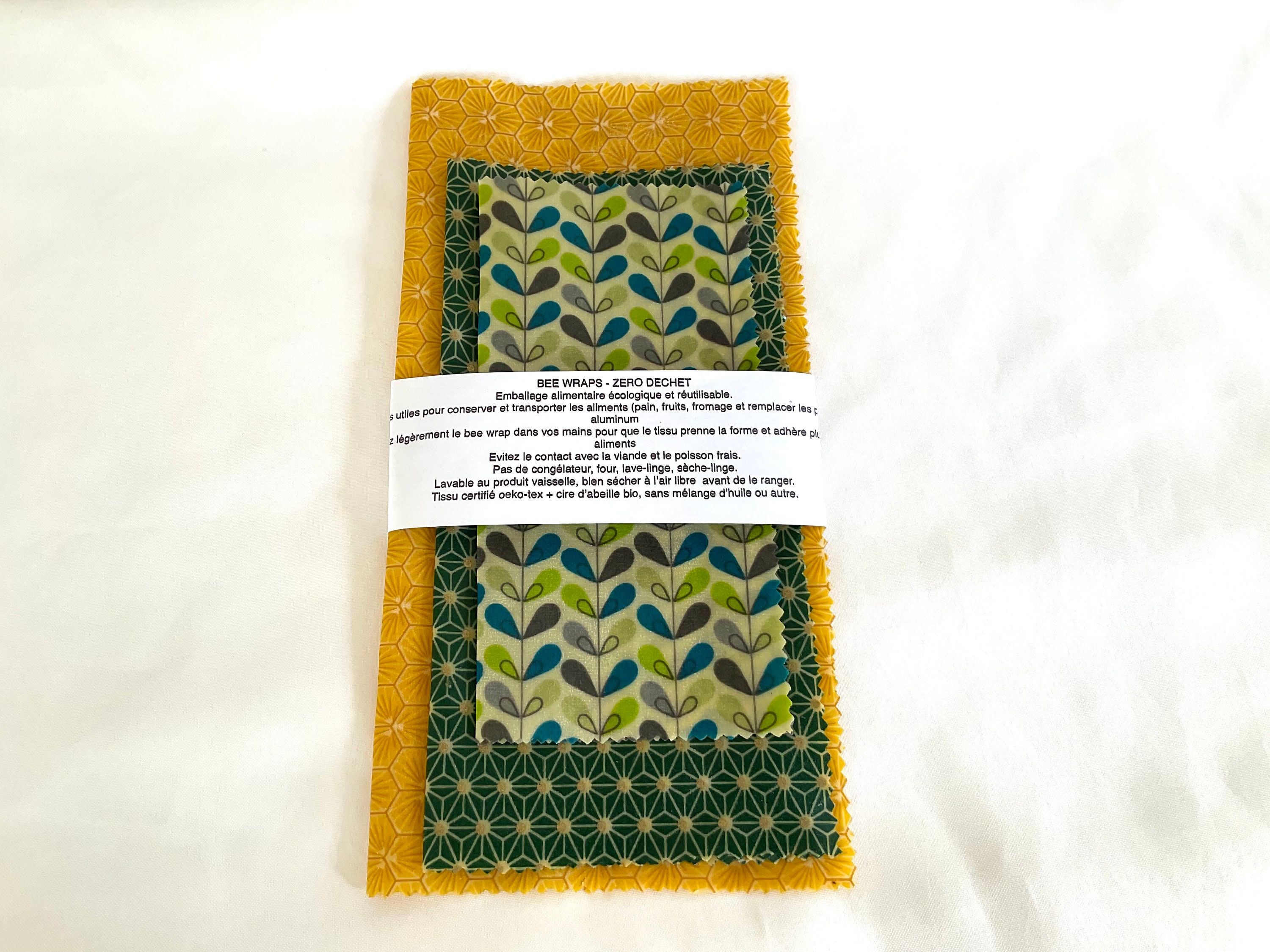 Bee Wrap, Lot de 3, Emballage Bio, Cire d'abeille, Zéro Déchet, Ecologiqe