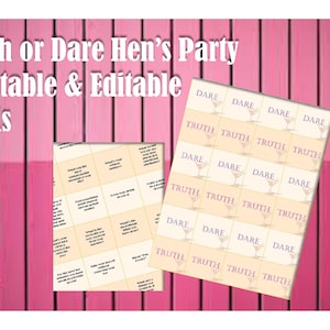 Printable & Editable Hen&#39;s Party Safe Distancing Friendly Truth or Dare cards, Bachelorette Party Truth or Dare Cards, Party Games