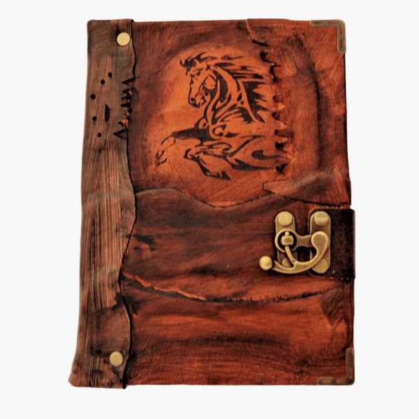 Leather Journal Genuine Leather Handcrafted Journal / Prancing Horse / Diary / Leather Notepad / Old Age Style Memo Book