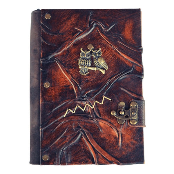 Carnet de notes en cuir artisanal en cuir véritable chouette en relief / agenda / bloc-notes en cuir / carnet de notes Style ancien