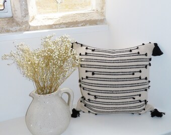 Boho Black and Ecru Woven Cushion