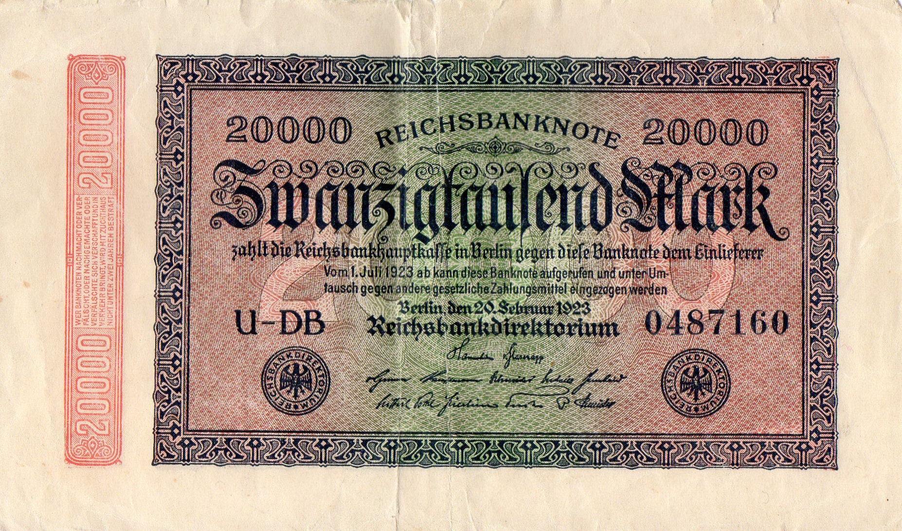 Original 1923 Weimar Germany Reichsbanknote 20000 Mark