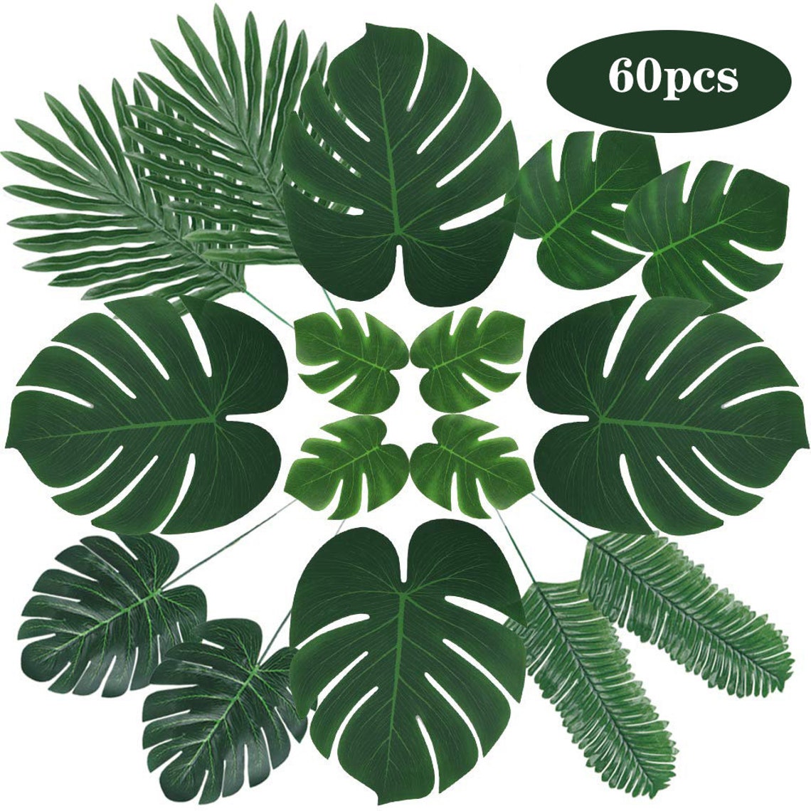 60Pcs Artificial Palm Leaves Tropical Faux Leaves with Stems Etsy