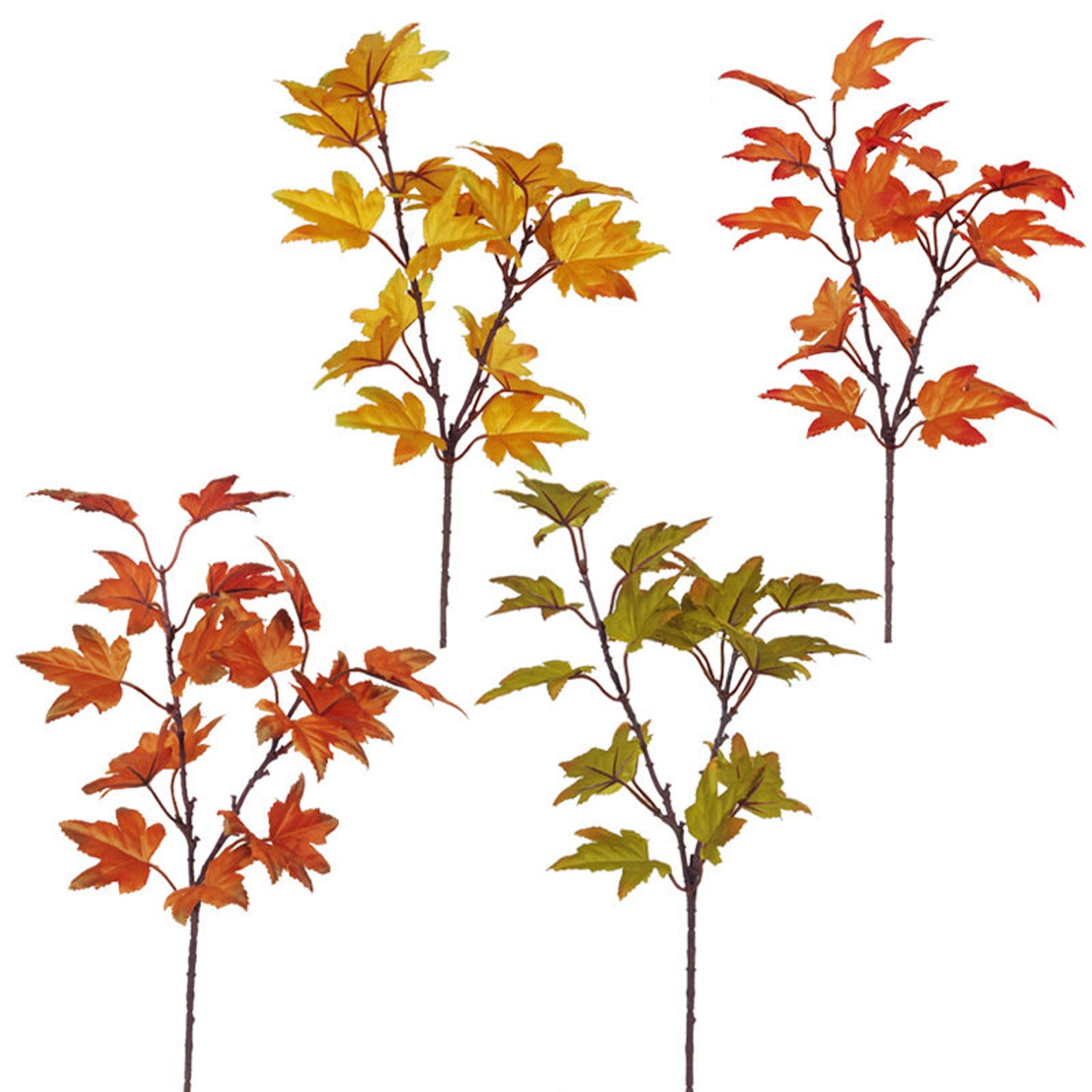 4Pcs Artificial Maple Leaves Stems Autumn Fall Leaf Branches Etsy