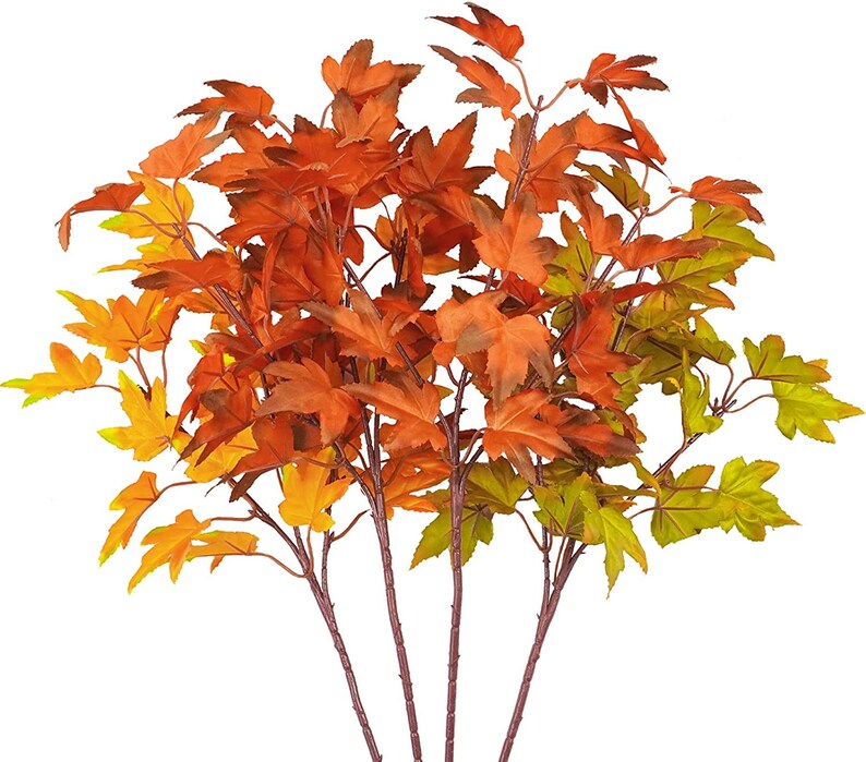 4Pcs Artificial Maple Leaves Stems Autumn Fall Leaf Branches Etsy