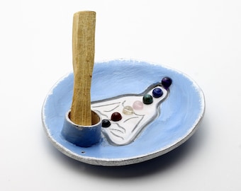 Ceramiczny uchwyt na Palo Santo: kryształy czakry, darmowy patyczek