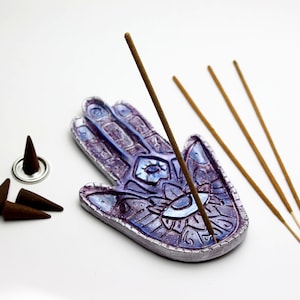 Wierookhouder, wierookbrander, hamsa wierookschaal, hand van Fatima, handgemaakte wierookhouder, wierookstokjebrander, houder wierookstokje