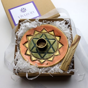 Ceramic Heart Chakra Palo Santo Holder: 3-in-1 Incense Burner