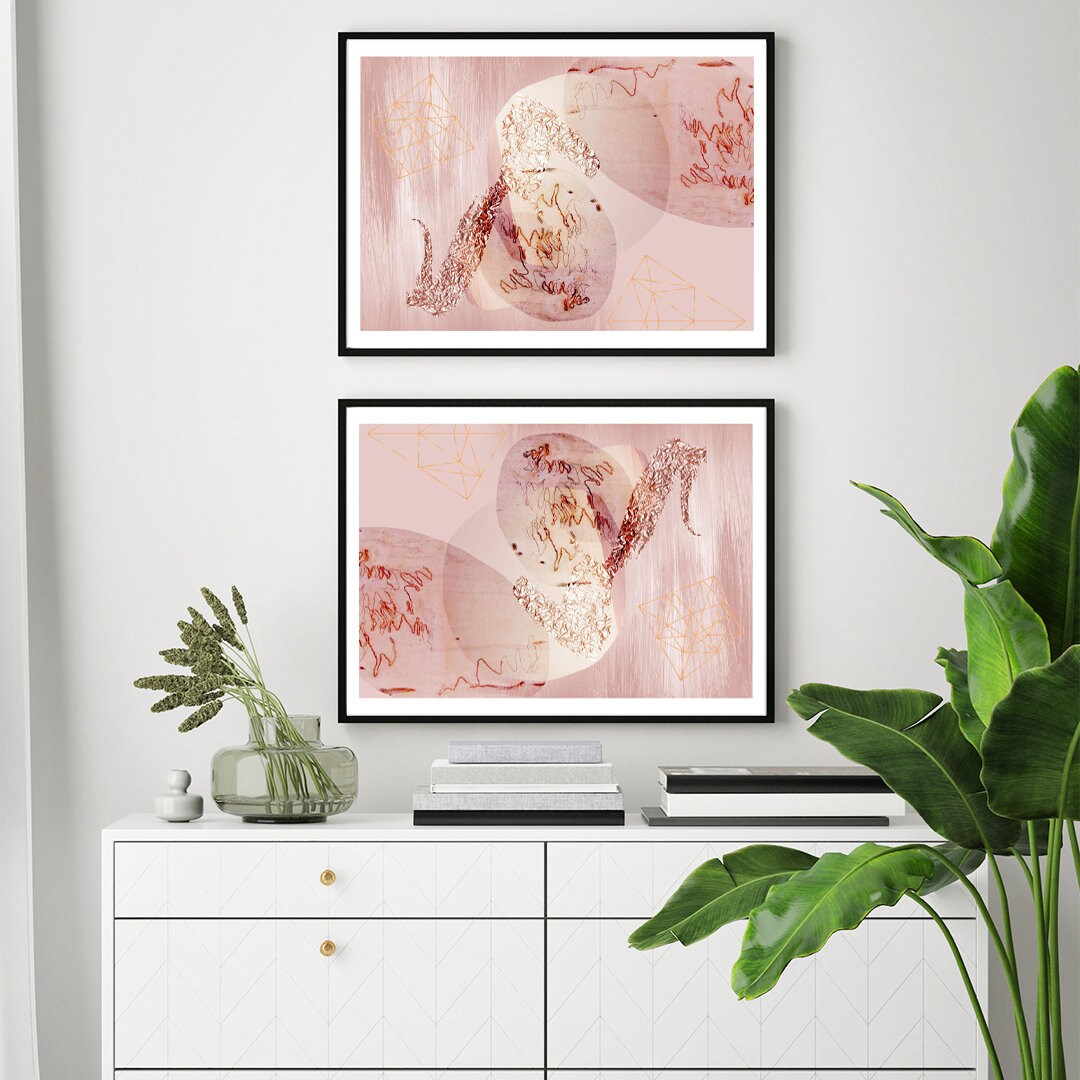 Scandi Abstract Geometric Blush Pink Art Print with frame | Etsy