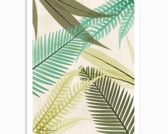 Mesozoic Travels 3 green leaves wall art print with frame options