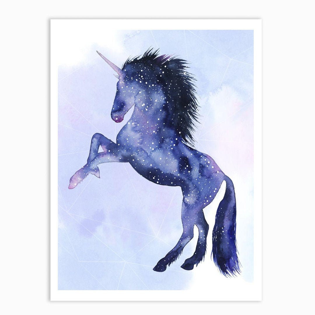 Purple Mystical Unicorn wall art print with frame options Etsy