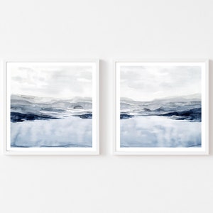 Set of 2 Horizon pictures, Watercolour Abstract Art, Navy Abstract Art, Navy Picture, Blue abstract art, Minimalist Print, Frame options