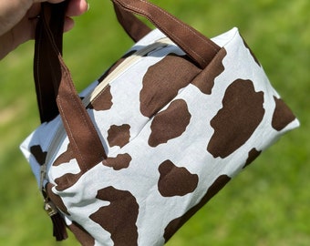Handmade toiletry bag , cow print bag,makeup bag , cow print