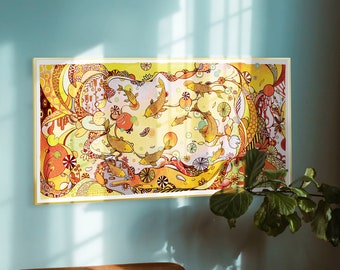 Neun Koi Fische Wand Kunst - Digital Download | Druckbares Triptychon für Gesundheit & Wohlstand