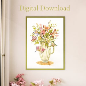Butterfly & Floral Harmony – Watercolor Printable Wall Art | Digital Download (50 x 70cm)