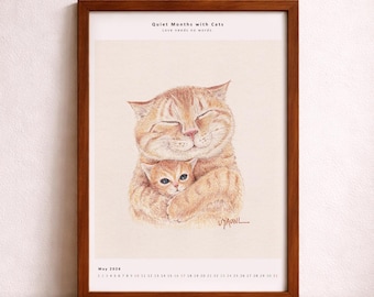 2026 Katzenkalender zum Ausdrucken – Maikatzen Illustration, Kunstdruck