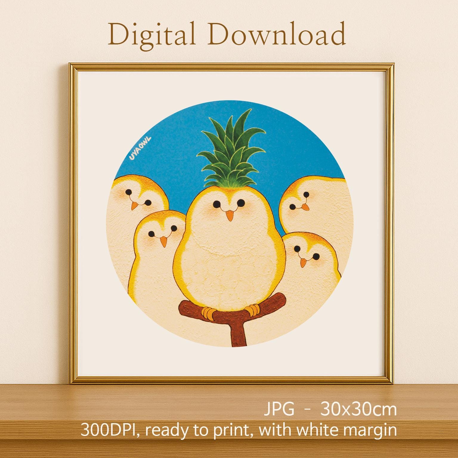 I’m Fine” – Pineapple Owl Comfort Art | Healing Digital Print | Korean Style Owl W