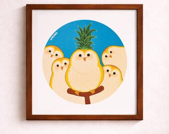Ananas Eulen Familie Kunstdruck, tröstende Illustration (digitaler Download)