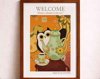 Willkommen Eulen Illustration zum selbst ausdrucken - druckbare Kunst - Eulen Illustration, digitaler Download