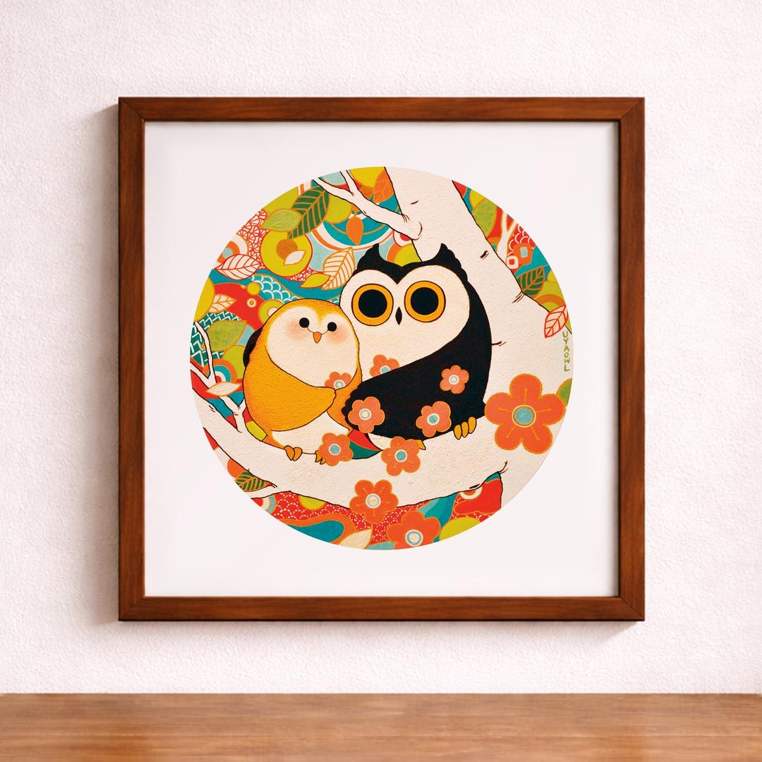 Owl Couple Wall Art Printable, Floral Owl Illustration, Symbolic Love ...
