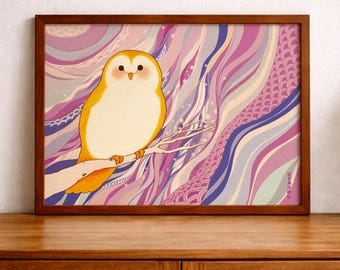 Serene Eule Wand Kunst zum ausdrucken, ruhige Eule Illustration, digitaler Download