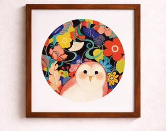 Blumen Eule Wand Kunst druckbare, runde Eule Illustration, gemütliche Natur digitaler Download