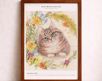 2026 Katzenkalender (Kunstdrucke) - Herbst Illustration einer Katze, Herbst Illustration, digitaler Download