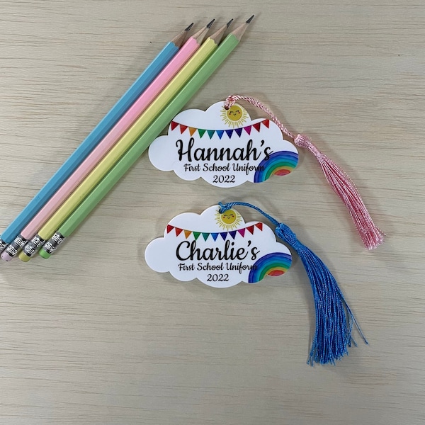 Cloud Rainbow First Day at School Hanger Tag, First Day at School Gift, Keepsake for School Starters, School Uniform Coat Hanger