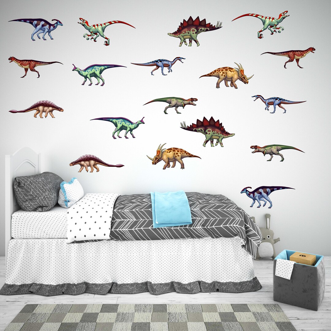 Pegatinas De Pared Dinosaurios Para Niños - Vinilos Decorativos Con Volcán Y Plantas - Fáciles De Quitar