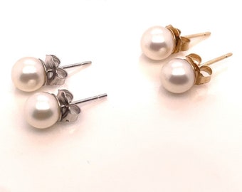 AAA Quality Freshwater Pearl Stud Earrings in 14K Solid Gold. Sizes 6-10 mm