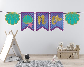Mermaid One Banner Bunting svg, DIY Party Decorations svg, DIY Banner svg, Pennant Banners svg
