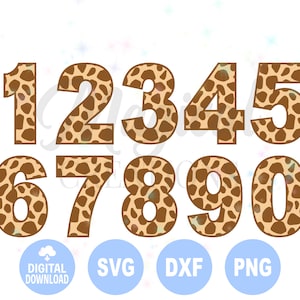 May include: A set of ten numbers, 1 through 10, in a brown and tan giraffe print. The numbers are in a bold, block font.