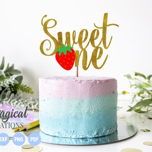 Strawberry Sweet One Cake Topper svg, Strawberry First Birthday svg, Strawberry One Birthday svg, Cake Topper svg,Cup Cake Toppers, First