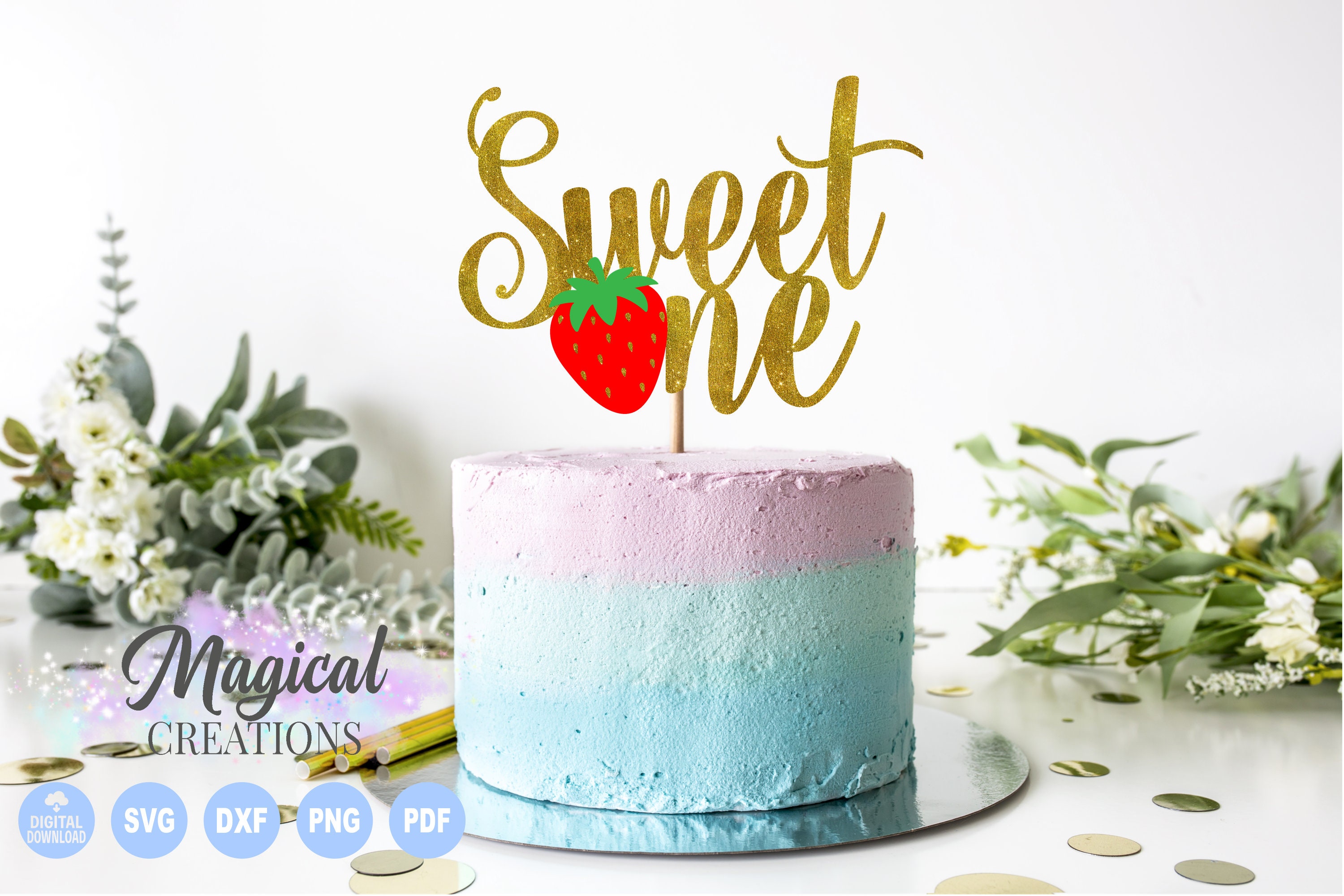 Download Strawberry Sweet One Cake Topper Svg Strawberry First Etsy