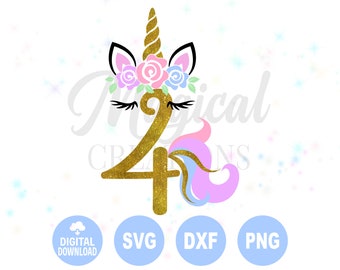My 4th Birthday Unicorn svg , Unicorn svg, Unicorn Head svg, Unicorn Face svg, Unicorn Eyelashes, Birthday svg