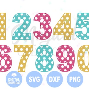 Polka Dot Number svg, Polka Dot Number 0-9 svg, Verjaardag svg, Nummer svg, Nummer 0-9 svg, Instant Download
