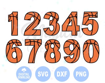 May include: Orange basketball numbers 1 through 9 with black outlines. The numbers are in a basketball pattern.