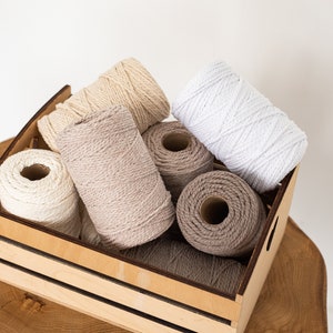 Macrame cotton cord 2mm 328 ft (100m), 2 strand twisted macrame rope, for DIY macrame, White, Ivory, Natural, Rose beige, Linen macrame cord