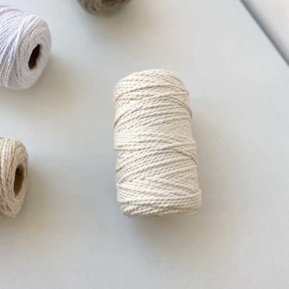 Macrame Cotton Cord 2mm White 328 Ft 100m, 2 Strand Twisted