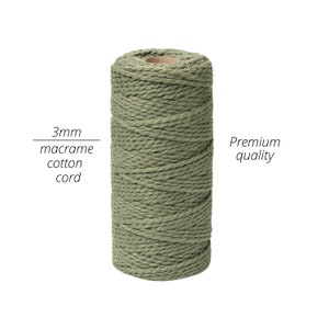 Macrame cord 3mm Olive green 328ft/ Twisted 2 strand cotton cord 3mm/ Green macrame rope/ Green cotton string/ Macrame supplies
