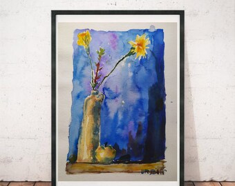 Illustrazione bouquet ad acquerello di fiori e mela