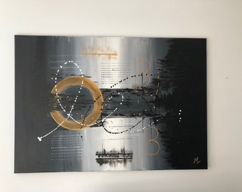 Acryl Bild abstrakt „Das Tor“ schwarz weiß gold