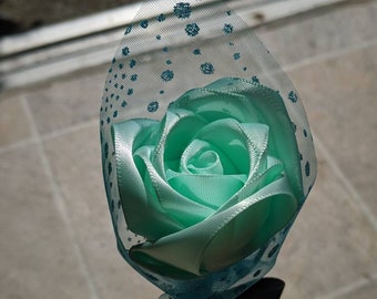 Folded ribbon Roses, 0.75-inch rose, 6 Roses, Olive Green