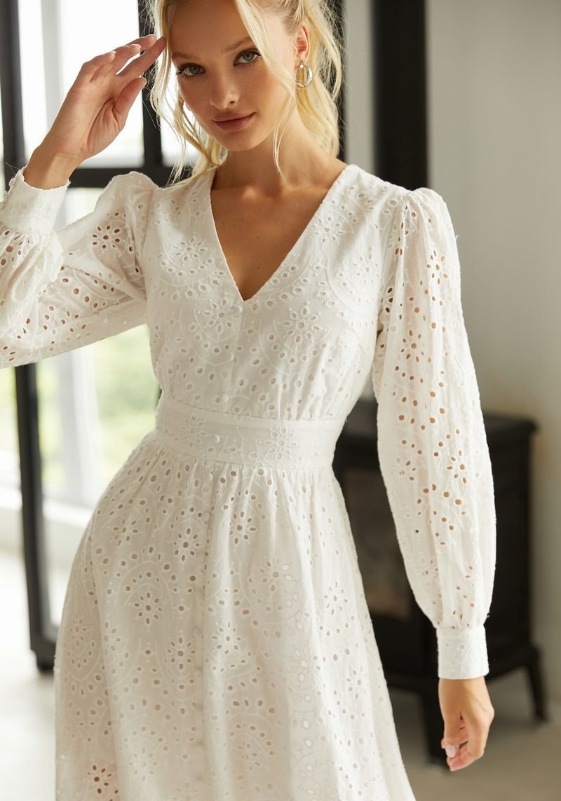 White Embroidered Dress - Etsy