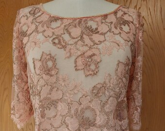 Max Nugus Haute Couture Vintage Pink Beaded Lace Top