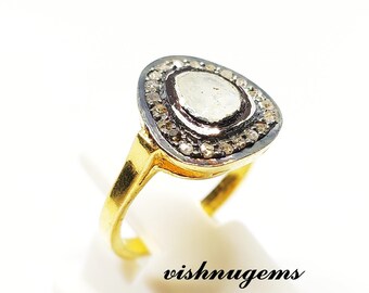 Polki diamante 925 anillo de plata, hermoso anillo Polki hecho a mano, joyería de anillo victoriano, anillo de diamantes Polki para mujer, joyería de plata Polki