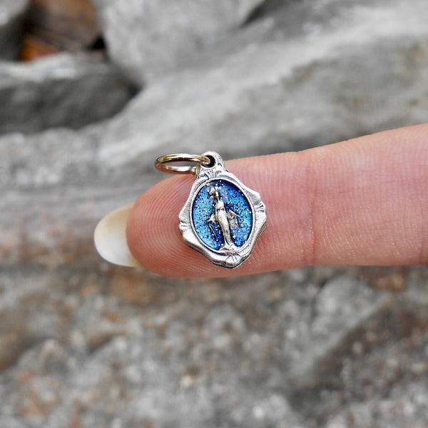 Medalla Milagrosa Azul Pequeña/Medalla de pulsera de María/Medalla Milagrosa de Esmalte Azul/Amuleto Católico/Medalla de María/Estrella del Mar Cantidad (1)